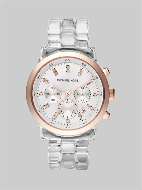 michael kors clear link and gold chronograph watch